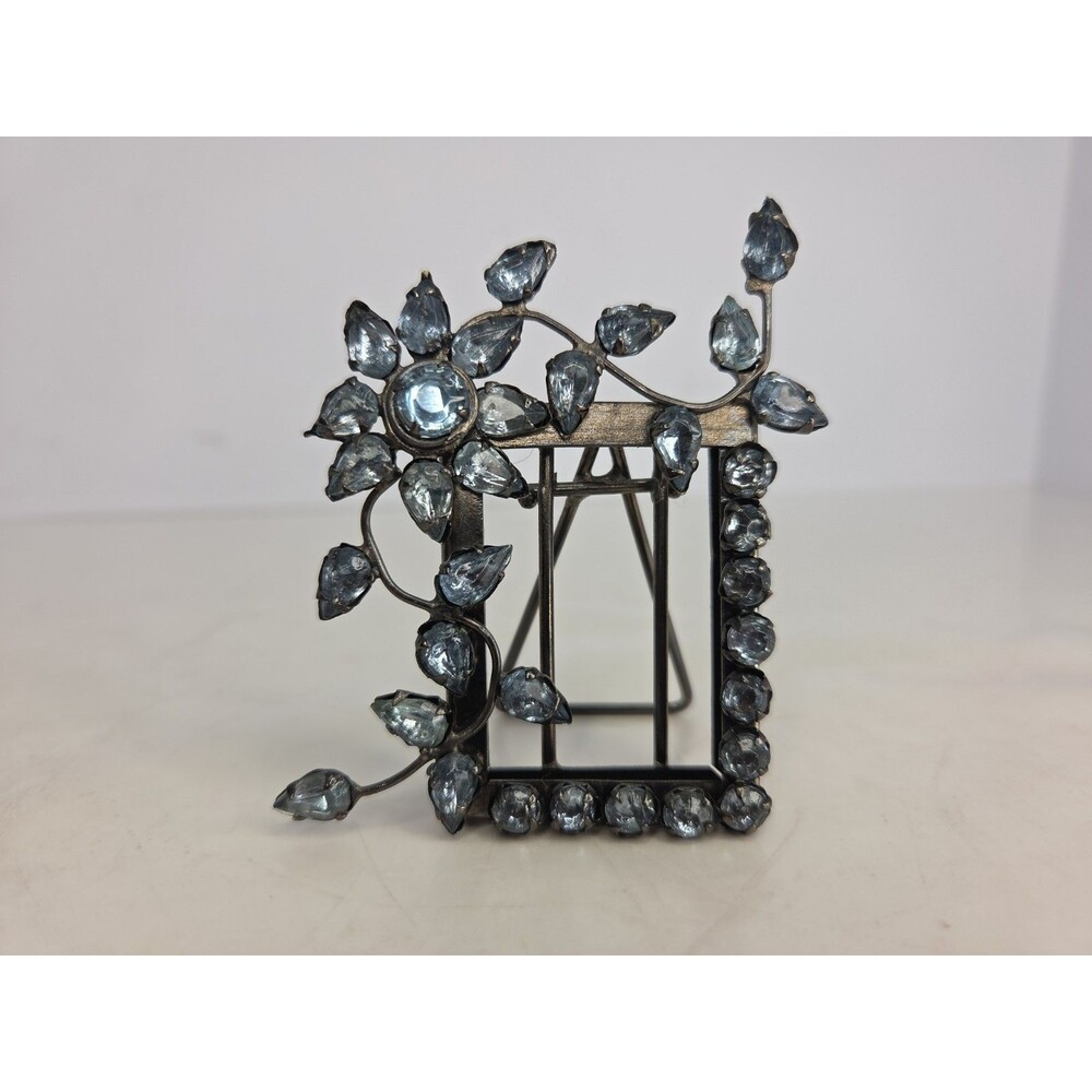 Vintage Two's Company Mini Blue Crystal Vine & Floral Picture Frame 1" X 1.75"